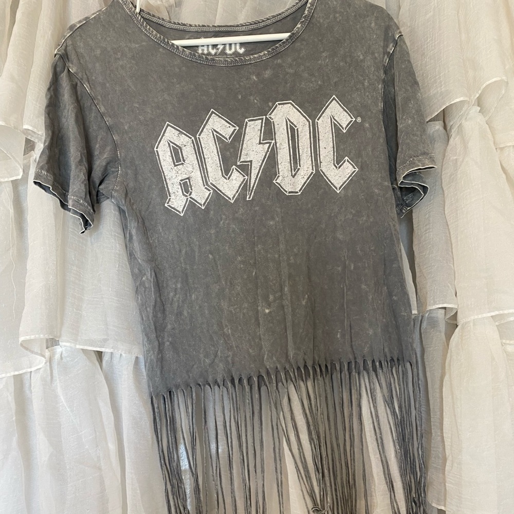 AC/DC shirt with cropped fringe